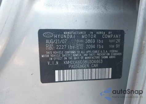 2008 Hyundai Elantra Gls/Se from USA, damaged, VIN KMHDU46D38U304463